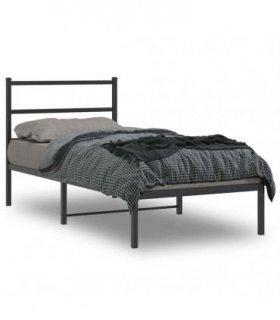 vidaXL Metal Bed Frame without Mattress with Headboard Black 90x190cm — Size: 90 x 190 cm — V0671977028