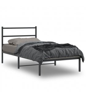 vidaXL Metal Bed Frame without Mattress with Headboard Black 100x200cm — Size: 100 x 200 cm — V0671977030