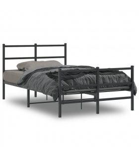 vidaXL Metal Bed Frame without Mattress with Footboard Black 120x190cm — Size: 120 x 190 cm, Model: with headboard & footboard