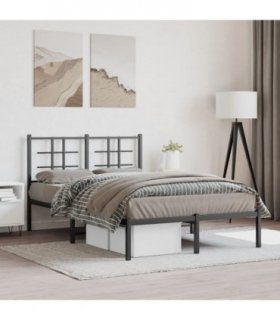 vidaXL Bed Frame | Black | Steel | Double | Bed Frame | Rectangular | Modern — Size: 120 x 200 cm, Model: with headboard