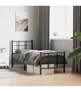 vidaXL Metal Bed Frame without Mattress with Footboard Blac — Size: 75 x 190 cm, Model: with headboard & footboard — V0671977115