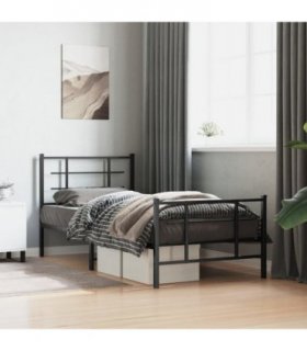 vidaXL Metal Bed Frame without Mattress with Footboard Blac — Size: 90 x 200 cm, Model: with headboard & footboard — V0671977122