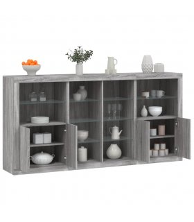 vidaXL Sideboard with LED Lights Grey Sonoma 202x37x100 cm
