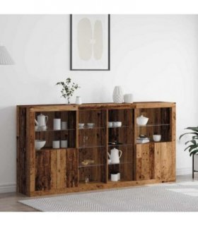 vidaXL LED Sideboard 3 pcs Old Wood 202 x 37 x 100 cm Engineered Wood