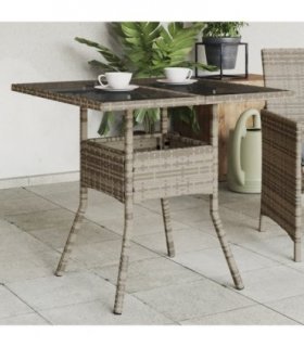 vidaXL Garden Table with Glass Top Grey 80x80x75 cm Poly Rattan