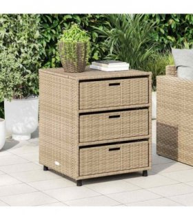 vidaXL Garden Storage Cabinet Beige 55x59x69 cm Poly Rattan — Size: 55 x 59 x 69 cm
