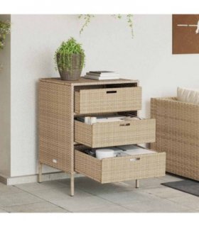 vidaXL Garden Storage Cabinet Beige 55x59x80 cm Poly Rattan — Size: 55 x 59 x 80 cm