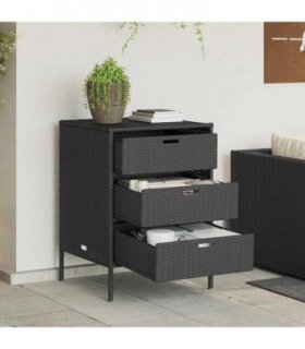 vidaXL Garden Storage Cabinet Black 55x59x80 cm Poly Rattan — Size: 55 x 59 x 80 cm