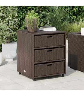 vidaXL Garden Storage Cabinet Brown 55x59x69 cm Poly Rattan — Size: 55 x 59 x 69 cm