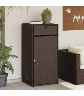 vidaXL Garden Storage Cabinet Brown 55x55x111 cm Poly Rattan — Size: 55 x 55 x 111 cm