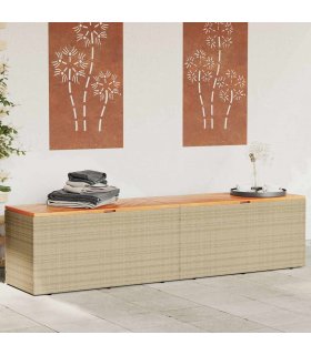 vidaXL Garden Storage Box Beige 220x50x54 cm Poly Rattan Acacia Wood — Size: 220 x 50 x 54 cm