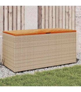 vidaXL Garden Storage Box Beige 110x50x54 cm Poly Rattan Acacia Wood — Size: 110 x 50 x 54 cm