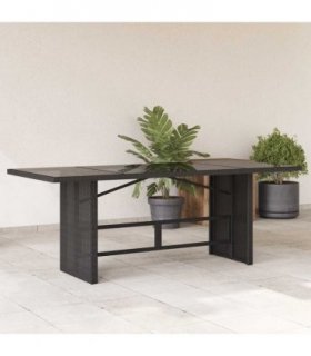 vidaXL Garden Table | Black | PE rattan, powder-coated steel, tempered glass