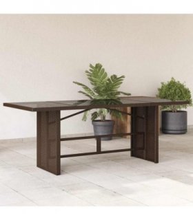 vidaXL Garden Table | Brown | Poly Rattan, Powder-Coated Steel, Tempered Glass