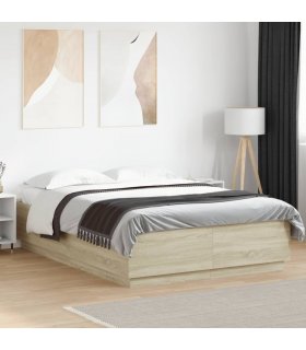 vidaXL Bed Frame with LED without Mattress Sonoma Oak 140x200 cm — Size: 140 x 200 cm