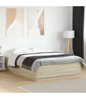 vidaXL Bed Frame with LED without Mattress Sonoma Oak 120x200 cm — Size: 120 x 200 cm