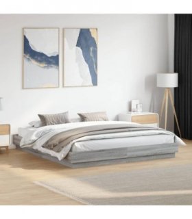 vidaXL Bed Frame with LED without Mattress Grey Sonoma 180x200 cm Super King — Size: 180 x 200 cm — V0671977891