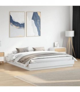 vidaXL Bed Frame with LED without Mattress White 200x200 cm — Size: 200 x 200 cm — V0671977899
