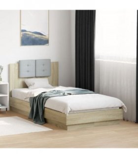 vidaXL Bed Frame | Sonoma Oak | Engineered wood with plywood slats | Single — Size: 90 x 190 cm