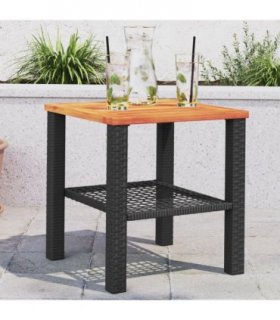 vidaXL Garden Table Black 40x40x42 cm Poly Rattan Acacia Wood — Colour: black and brown, Size: 40 x 40 x 42 cm