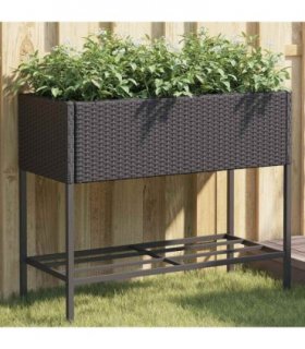 vidaXL Garden Planters with Shelf 2 pcs Black 90x40x75 cm Poly Rattan — Size: 90 x 40 x 75 cm