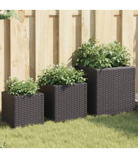 vidaXL Garden Planters 3 pcs Black Poly Rattan
