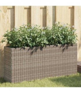 vidaXL Garden Planter with 2 Pots Grey 90x20x40 cm Poly Rattan