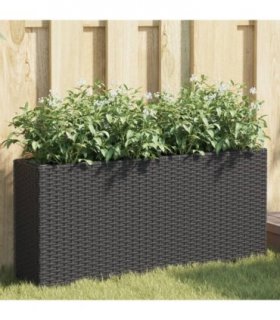 vidaXL Garden Planter with 2 Pots Black 90x20x40 cm Poly Rattan