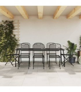 vidaXL Garden Dining Set | Anthracite | Metal mesh | 9 Piece Set | Collapsible — Size: 200 cm table length