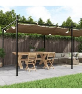 vidaXL Pergola with Retractable Roof Taupe 589x292x230 cm — Size: 589 x 292 x 230 cm