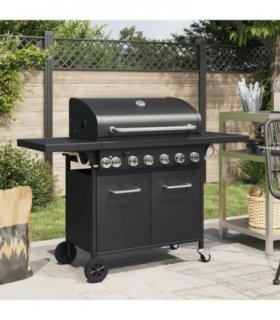 vidaXL Gas BBQ Grill with 7 Burners Black Powder-coated Steel