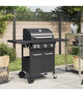 vidaXL Gas BBQ Grill with 4 Burners Black Powder-coated Steel