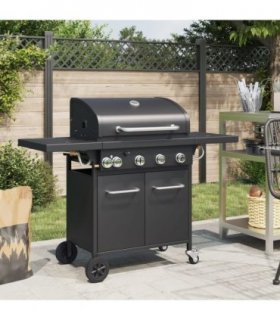 vidaXL Gas BBQ Grill with 5 Burners Black Powder-coated Steel