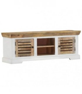 vidaXL TV Cabinet 110x30x40 cm Solid Wood Mango — Colour: brown and white, Size: 110 x 30 x 40 cm