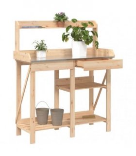 vidaXL Potting Bench with Shelves Solid Wood Fir — Colour: natural