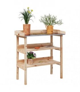 vidaXL Plant Table with Shelves 78x38x82.5 cm Solid Wood Fir — Colour: natural