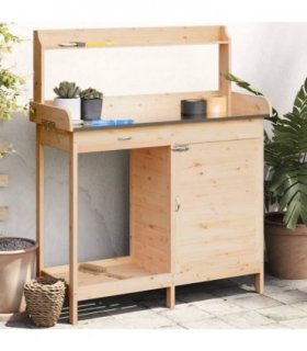vidaXL Potting Table with Cabinet 110.5x45x124.5 cm Solid Wood Fir — Colour: light brown