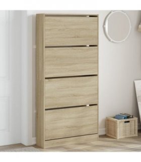 vidaXL Shoe Cabinet with 4 Flip-Drawers Sonoma Oak 80x21x163.5 cm — Size: 80 x 21 x 163.5 cm