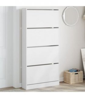 vidaXL Shoe Cabinet with 4 Flip-Drawers White 80x21x163.5 cm — Size: 80 x 21 x 163.5 cm