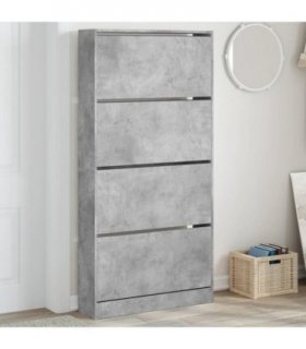 vidaXL Shoe Cabinet with 4 Flip-Drawers Concrete Grey 80x21x163.5 cm — Size: 80 x 21 x 163.5 cm
