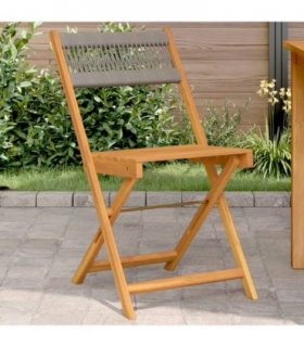 vidaXL Bistro Chairs 2 pcs Grey Solid Wood Acacia and Rope