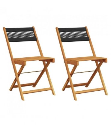 vidaXL Bistro Chairs 2 pcs Black Solid Wood Acacia and Rope