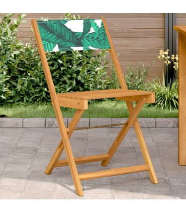vidaXL Bistro Chairs 2 pcs Leaf Pattern Solid Wood Acacia and Fabric