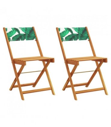 vidaXL Bistro Chairs 2 pcs Leaf Pattern Solid Wood Acacia and Fabric