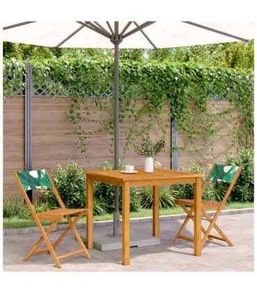 vidaXL Bistro Chairs 2 pcs Leaf Pattern Solid Wood Acacia and Fabric