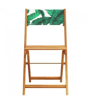 vidaXL Bistro Chairs 2 pcs Leaf Pattern Solid Wood Acacia and Fabric