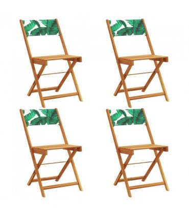 vidaXL Folding Garden Chairs 4 pcs Green Fabric and Solid Wood — Colour: leaf pattern — V0671979411