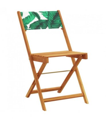 vidaXL Folding Garden Chairs 4 pcs Green Fabric and Solid Wood — Colour: leaf pattern — V0671979411