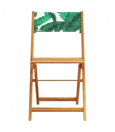vidaXL Folding Garden Chairs 4 pcs Green Fabric and Solid Wood — Colour: leaf pattern — V0671979411