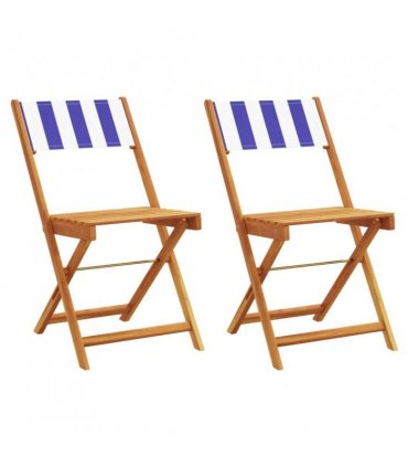 vidaXL Bistro Chairs 2 pcs Blue and White Solid Wood Acacia and Fabric